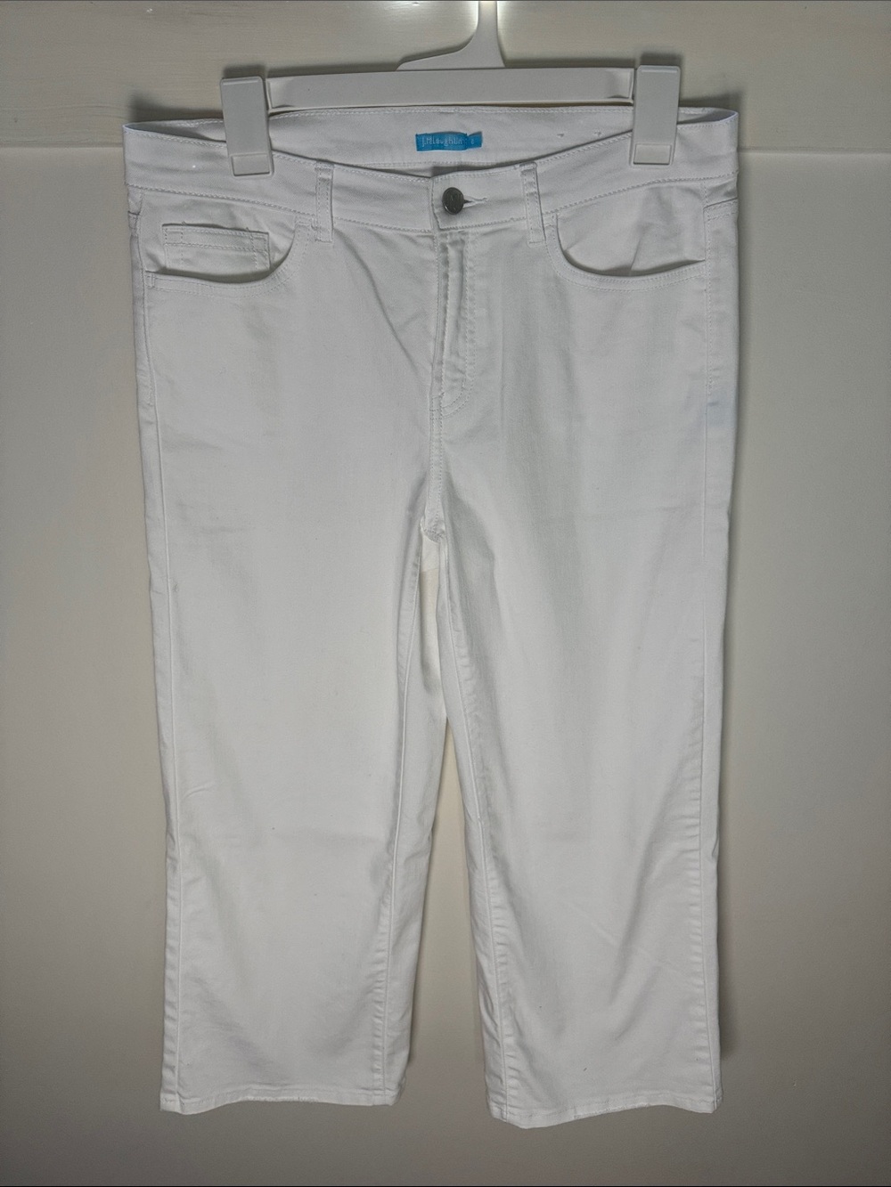 J. McLaughlin White Denim Jeans Cropped Straight Leg Capri Stretch Preppy Size 6